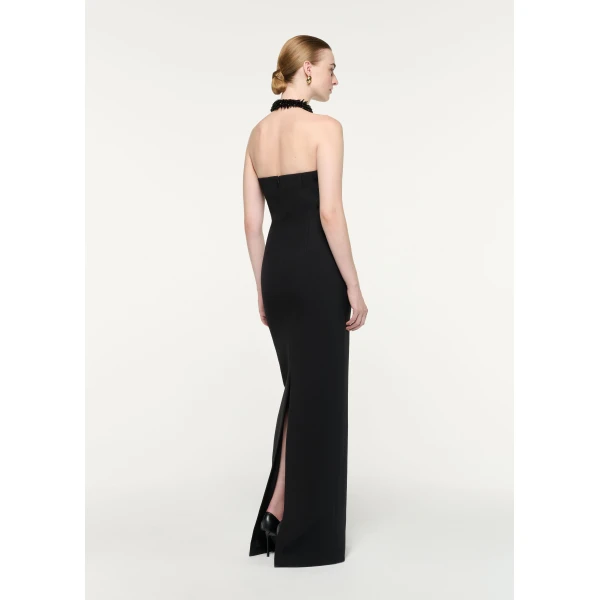 Roland Mouret Embellished Halter Neck Crepe Gown in Black, view 3