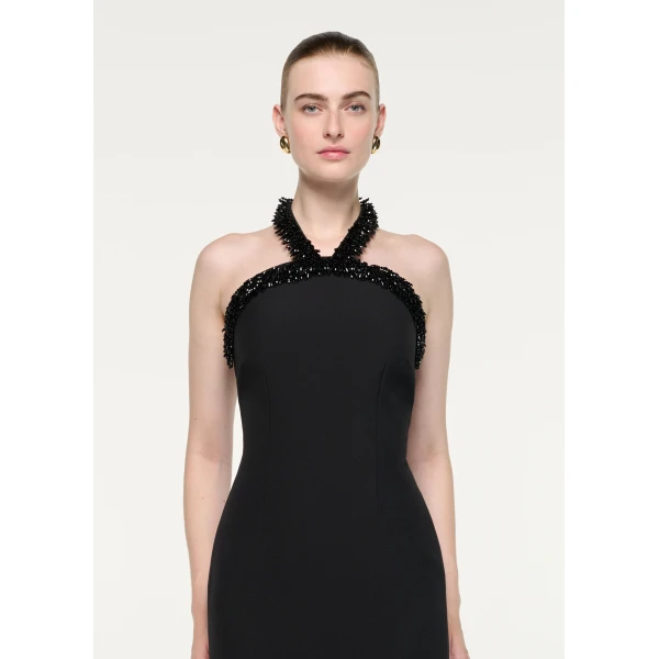Roland Mouret Embellished Halter Neck Crepe Gown in Black, view 4
