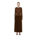 Roland Mouret Embellished Neck Long Sleeve Gathered Dress in Dark Olive
