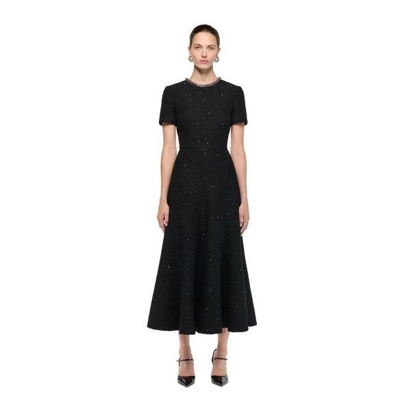Roland Mouret Embellished Neck Sequin Boucle Midi Dress in Black