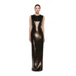 Roland Mouret Embellished Neck Sequin Gown in Dark Olive