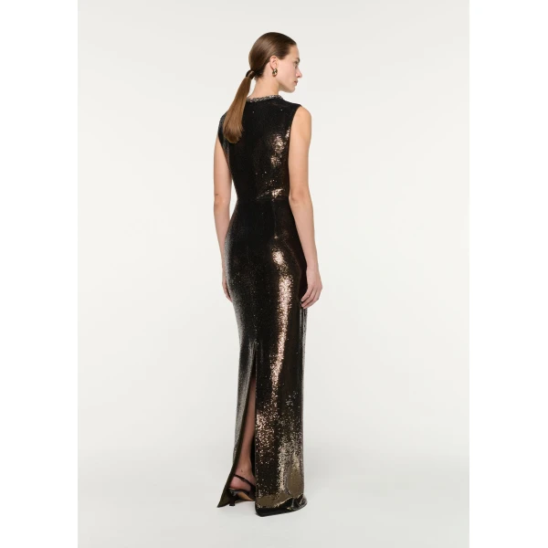 Roland Mouret Embellished Neck Sequin Gown in Dark Olive, view 3