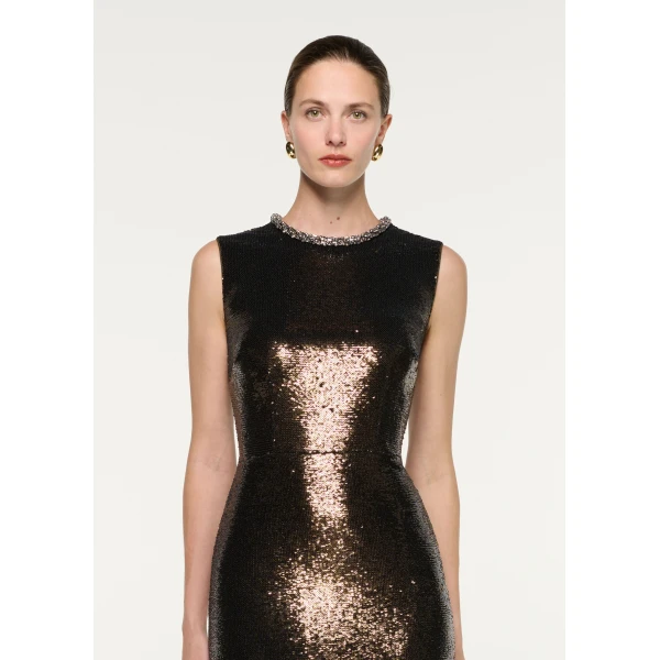 Roland Mouret Embellished Neck Sequin Gown in Dark Olive, view 4