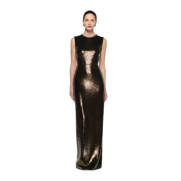 Roland Mouret Embellished Neck Sequin Gown in Dark Olive