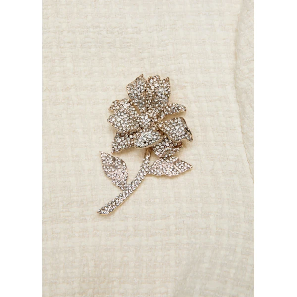 Roland Mouret Flower Brooch Boucle Jacket in Cream, view 5