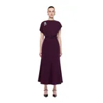 Roland Mouret Flower Brooch Cady Midi Dress in Prune