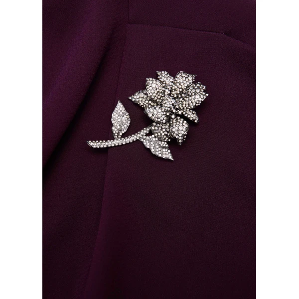 Roland Mouret Flower Brooch Cady Midi Dress in Prune, view 5
