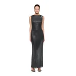 Roland Mouret Flower Brooch Diamante Maxi Dress in Dark Silver