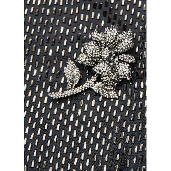 Roland Mouret Flower Brooch Diamante Maxi Dress in Dark Silver, view 5