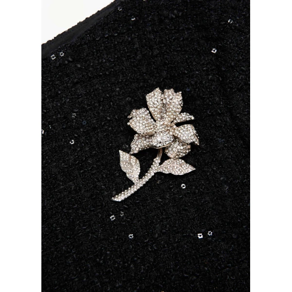 Roland Mouret Flower Brooch Sequin Boucle Jacket in Black, view 5