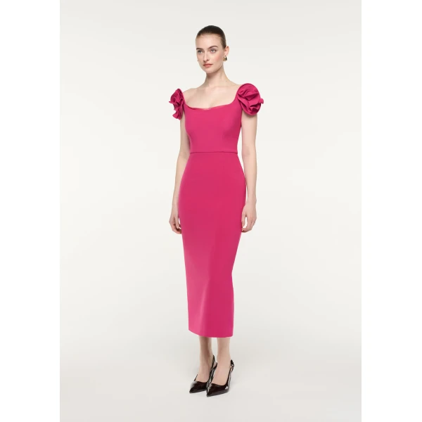Roland Mouret Flower Detail Cap Sleeve Midi Dress in Pink, view 2