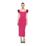 Roland Mouret Flower Detail Cap Sleeve Midi Dress in Pink