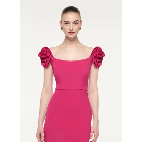Roland Mouret Flower Detail Cap Sleeve Midi Dress in Pink, view 4