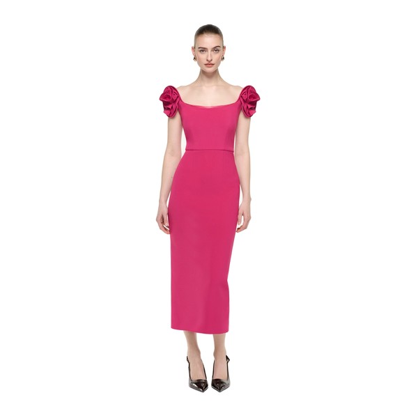 Roland Mouret Flower Detail Cap Sleeve Midi Dress in Pink