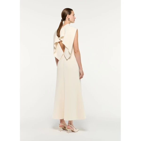 Roland Mouret Flower Embroidery Crepe Midi Dress in Cream, view 3