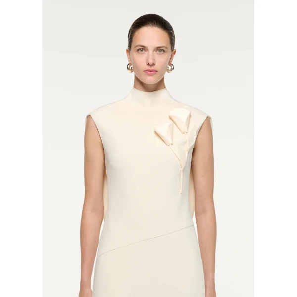 Roland Mouret Flower Embroidery Crepe Midi Dress in Cream, view 4