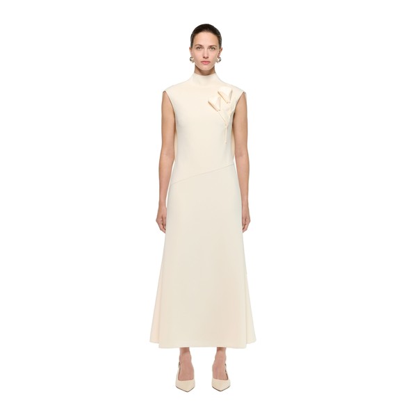 Roland Mouret Flower Embroidery Crepe Midi Dress in Cream