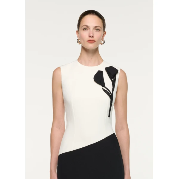 Roland Mouret Flower Embroidery Sleeveless Gown in Black and White, view 4