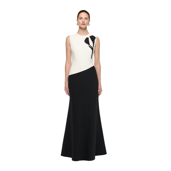 Roland Mouret Flower Embroidery Sleeveless Gown in Black and White