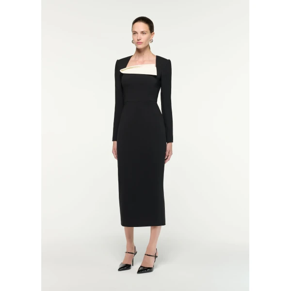 Roland Mouret Fold Detail Crepe Midi Dress in Black, view 2