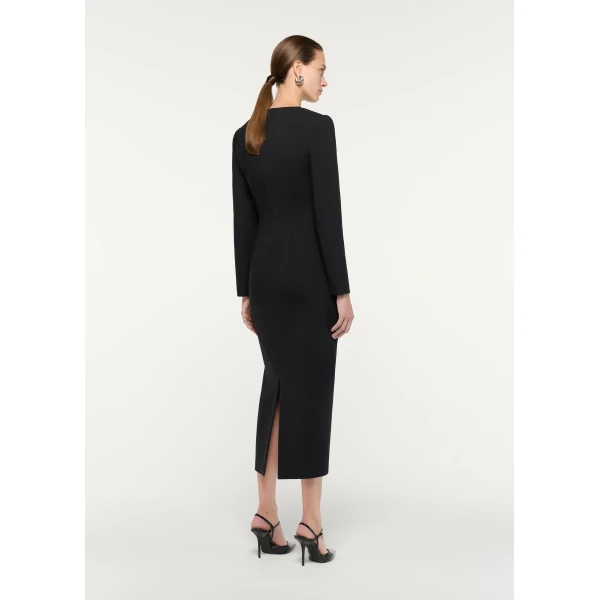 Roland Mouret Fold Detail Crepe Midi Dress in Black, view 3