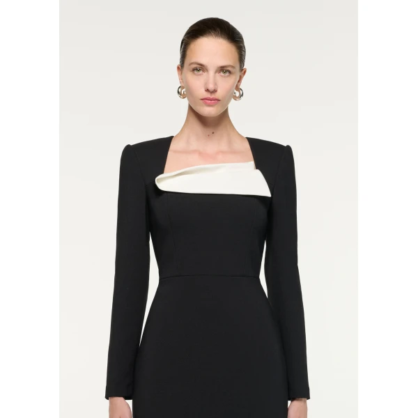 Roland Mouret Fold Detail Crepe Midi Dress in Black, view 4