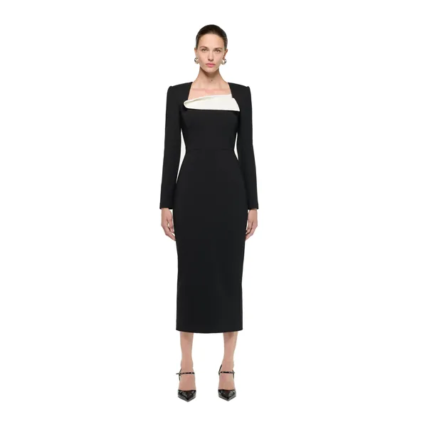 Roland Mouret Fold Detail Crepe Midi Dress in Black