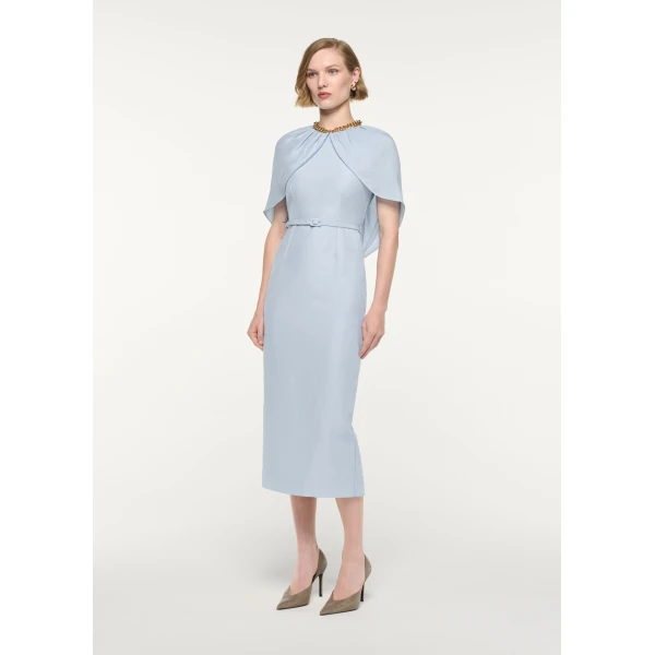 Roland Mouret Gathered Cape Column Fit Midi Dress in Blue, view 2