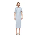 Roland Mouret Gathered Cape Column Fit Midi Dress in Blue