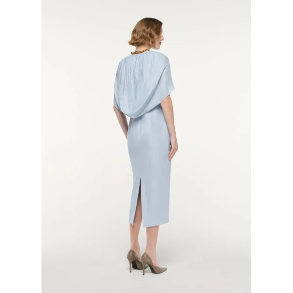 Roland Mouret Gathered Cape Column Fit Midi Dress in Blue, view 3