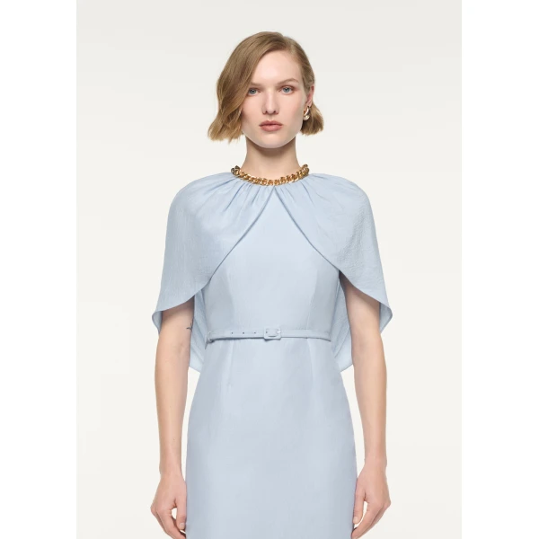Roland Mouret Gathered Cape Column Fit Midi Dress in Blue, view 4