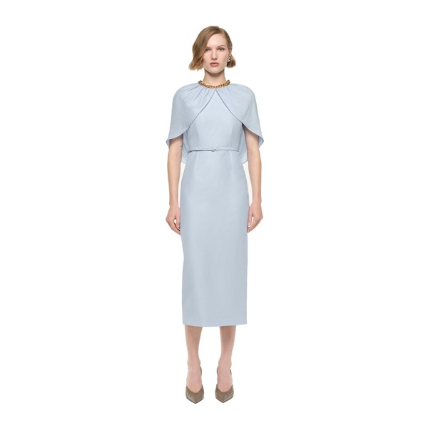 Roland Mouret Gathered Cape Column Fit Midi Dress in Blue