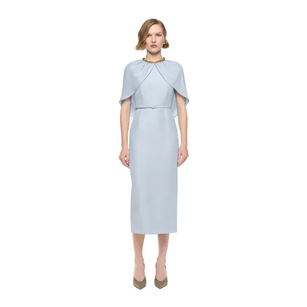 Roland Mouret Gathered Cape Column Fit Midi Dress in Blue