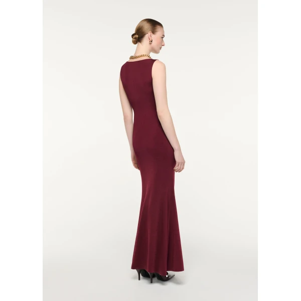 Roland Mouret Gathered Knit Midi Dress in Burgundy, view 3