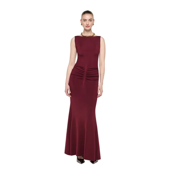 Roland Mouret Gathered Knit Midi Dress in Burgundy