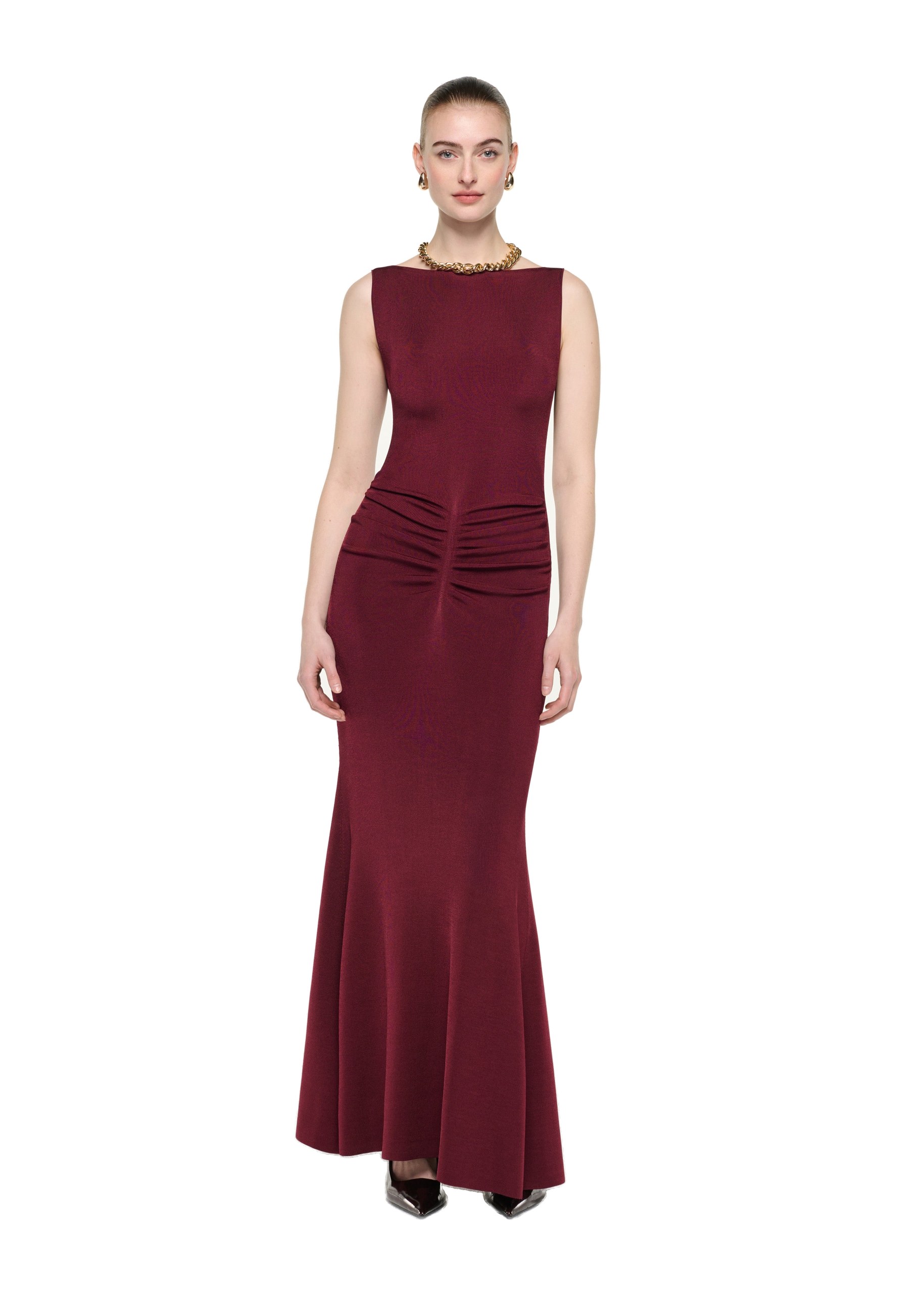 Roland Mouret Gathered Knit Midi Dress in Burgundy