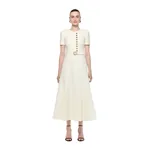 Roland Mouret Gold Button Wool Silk Midi Dress in Cream