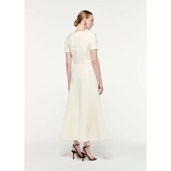 Roland Mouret Gold Button Wool Silk Midi Dress in Cream, view 3