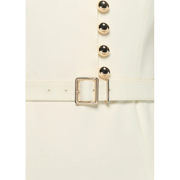 Roland Mouret Gold Button Wool Silk Midi Dress in Cream, view 5