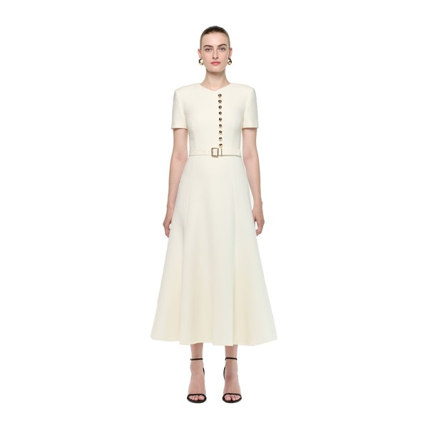 Roland Mouret Gold Button Wool Silk Midi Dress in Cream