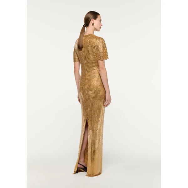 Roland Mouret High Neck Diamante Short Sleeve Gown in Light Topaz, view 3