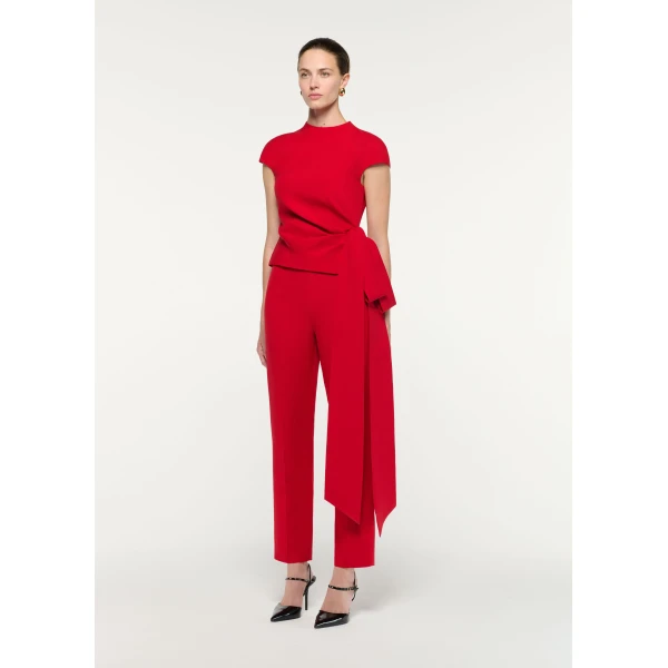 Roland Mouret High Neck Wool Silk Bow Detail Top in Red, view 2