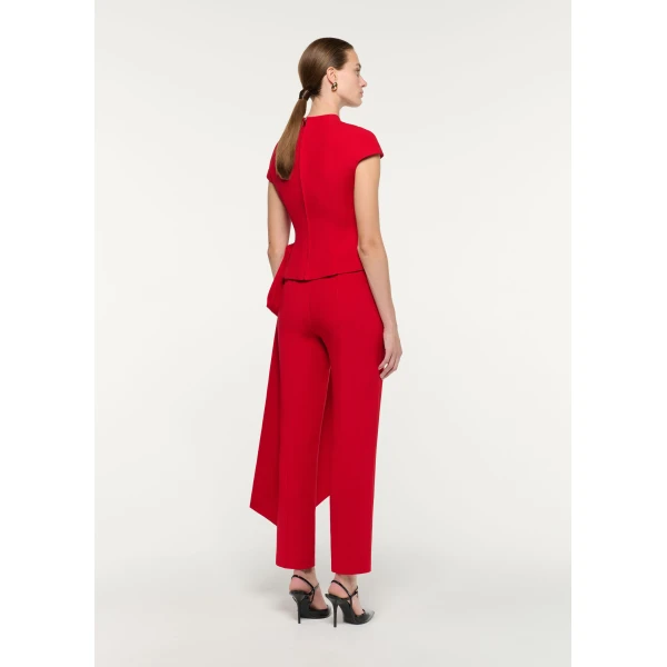 Roland Mouret High Neck Wool Silk Bow Detail Top in Red, view 3