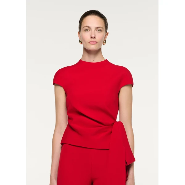 Roland Mouret High Neck Wool Silk Bow Detail Top in Red, view 4