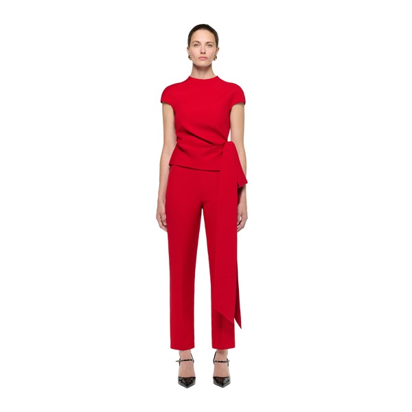 Roland Mouret High Neck Wool Silk Bow Detail Top in Red