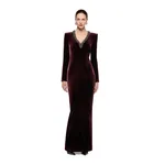 Roland Mouret Long Sleeve Embellished Velvet Gown in Prune
