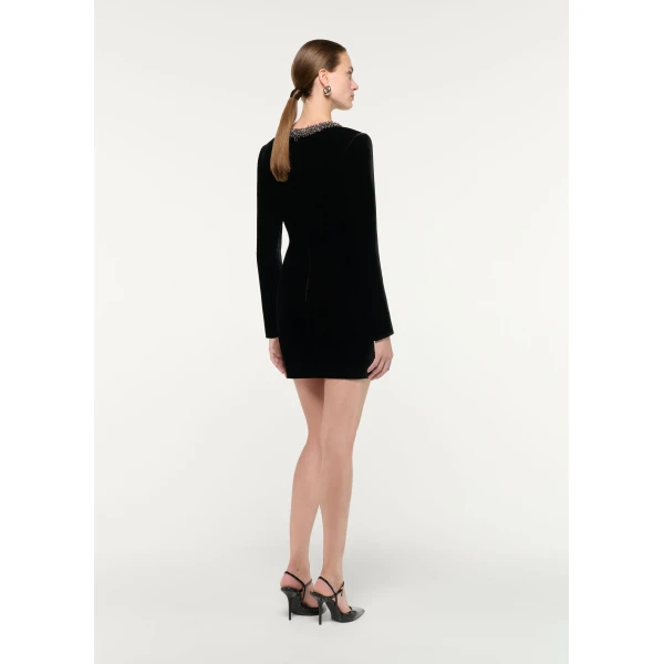 Roland Mouret Long Sleeve Embellished Velvet Mini Dress in Black, view 3