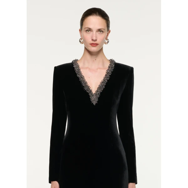 Roland Mouret Long Sleeve Embellished Velvet Mini Dress in Black, view 4