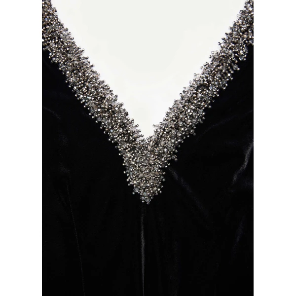 Roland Mouret Long Sleeve Embellished Velvet Mini Dress in Black, view 5