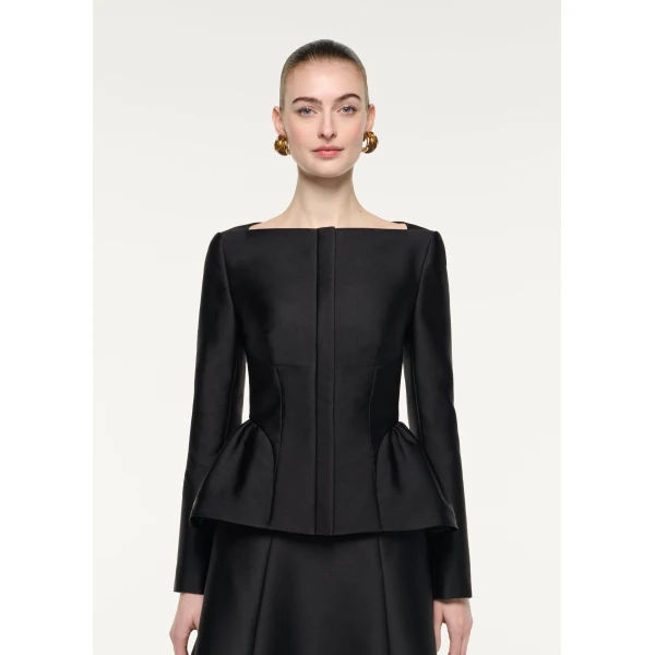 Roland Mouret Long Sleeve Peplum Detail Jacket in Black, view 4